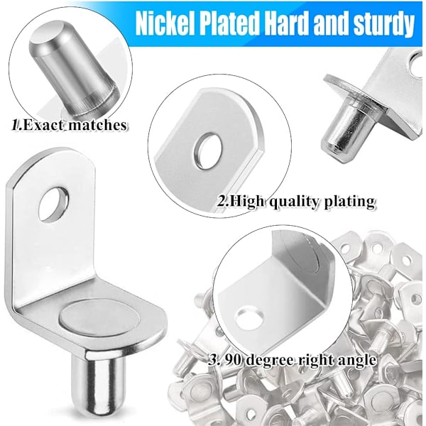 20 st 5 mm L-formade metallhyllstödspinnar för skåp, bokhylla, trä- och glashyllor, hyllfästen, nickelpläterade F