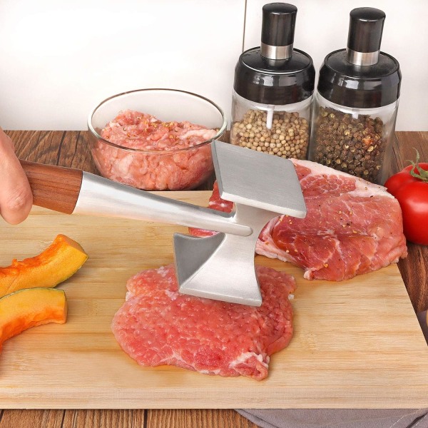 Meat Hammer, Heavy Duty Meat Tenderizer, Steak Hammer with Wood H