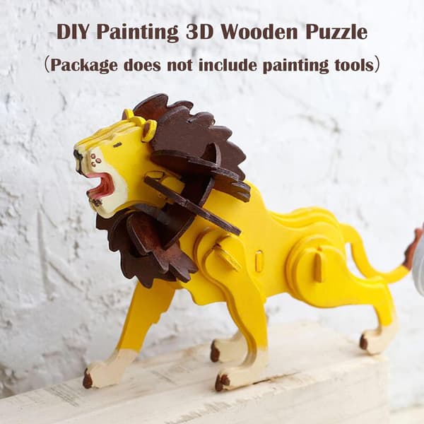 (Elefant Lejon Tiger)Träbyggset 3D Träpussel Jigsa