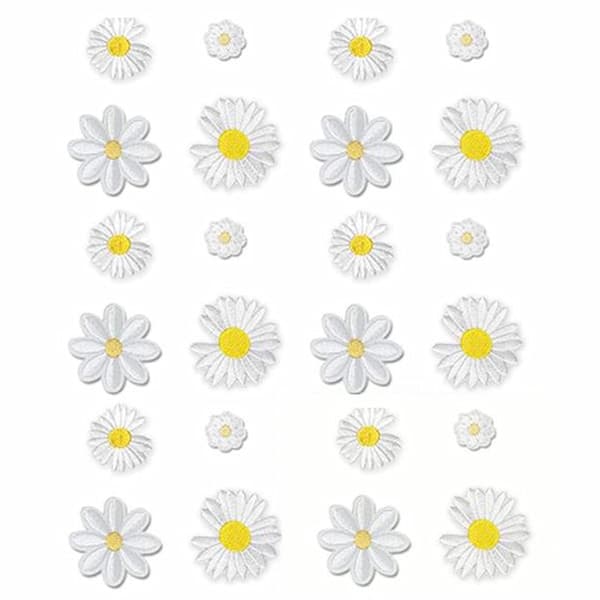 Strygemærke Sy-på-mærker Tusindfryd Blomstermærker 24 Stykker