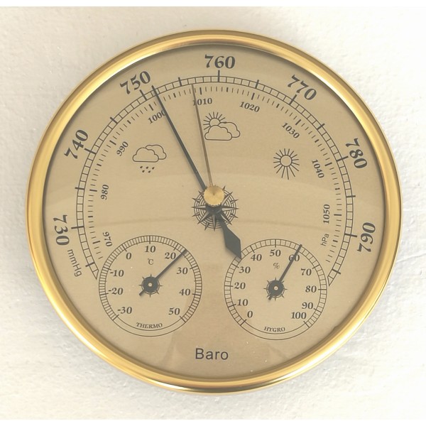Barometer, väderstation med barometer och hygrometertermometer, 3-i-1 väggmonterad
