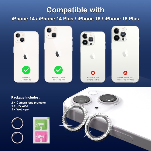 Kamerabeskyttelse kompatibel med iPhone 15 Plus, herdet glass