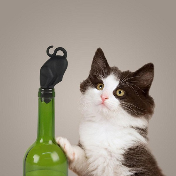 2 stk. Sorte Katte Vinstop - Silikon Vinflaskestop - Sort