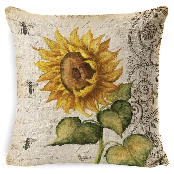 Sæt af 4 - Polyester Linen Pudebetræk Bil Pudebetræk til Sofa Seng Hjemmeindretning Sæt, 45 x 45 cm (Solsikke)