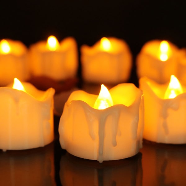 12 Styk LED Lys (Gult Lys), Flammeløse Fyrfadslys, Flimrende Elektriske Lys Indendørs & Udendørs