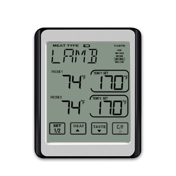 Kødtermometer, med 2 sonder, med LCD-display