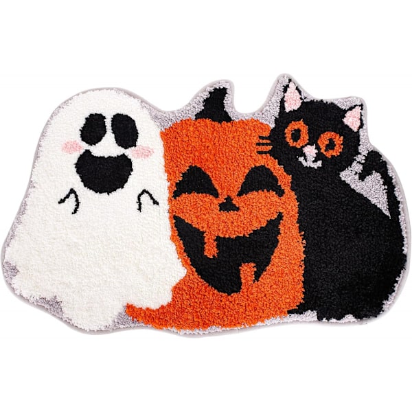 Halloween Pumpa Spöke Svart Katt Mönster Badmatta (50*80cm), halkfria Duschmattor Fotmatta Entrédörr