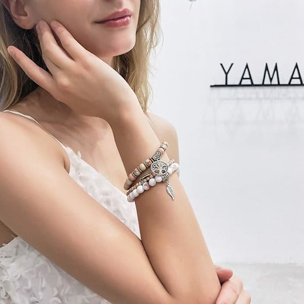 Livets Træ Turkis Jaspis & Tibetansk Agat Gemsten Chakra Armbånd C