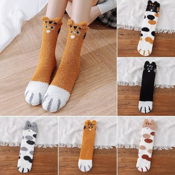 5 par fluffiga katt tass strumpor, katt klo strumpor, dam vinterstrumpa