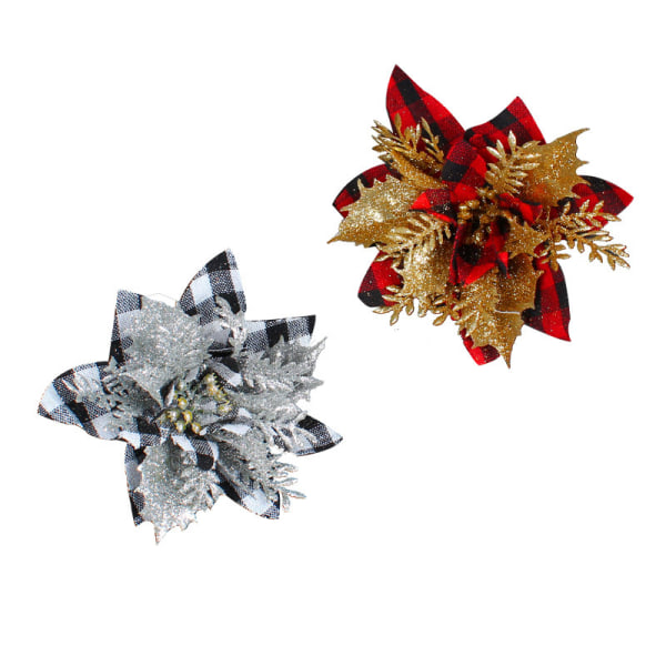 10 st julblommor Simulering Julparty Rutiga Julblommor DIY Julgran Rattan Dekoration Flo I