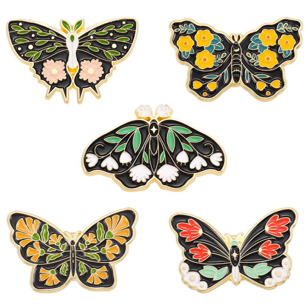5 st Emalj Broscher Blommor Butterfly Lapel Pins för ryggsäck & fest