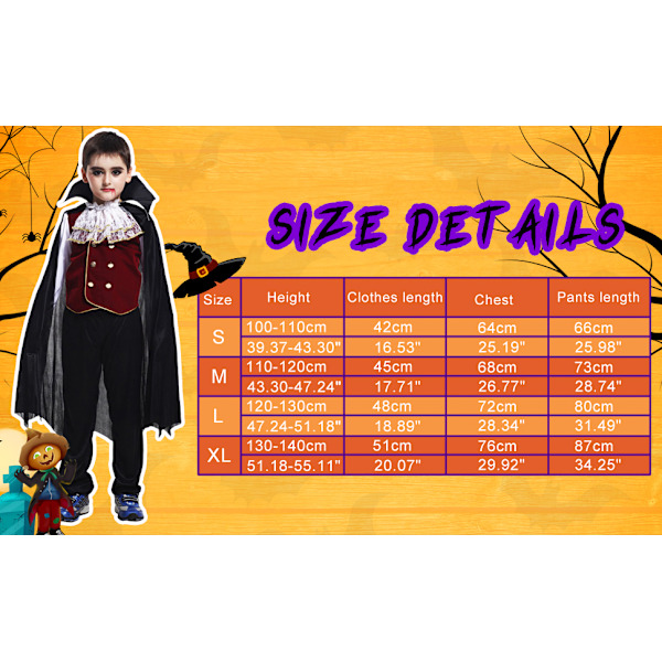 Storlek: M Pojkarnas Vampyrkostym Halloween Cosplay Kostym Räkna Barn