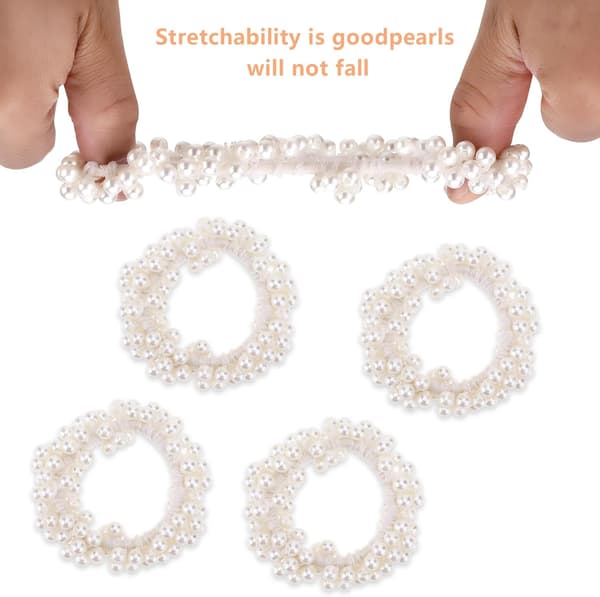 4 stk. perlehårbånd Hvit perle Scrunchie Elastisk perle Hestehaleholder Hårtau Hårtilbehør