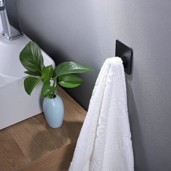 Svarta självhäftande krokar - 4-pack Handduks-/Klädkrokar Väggkrokar Stick o W