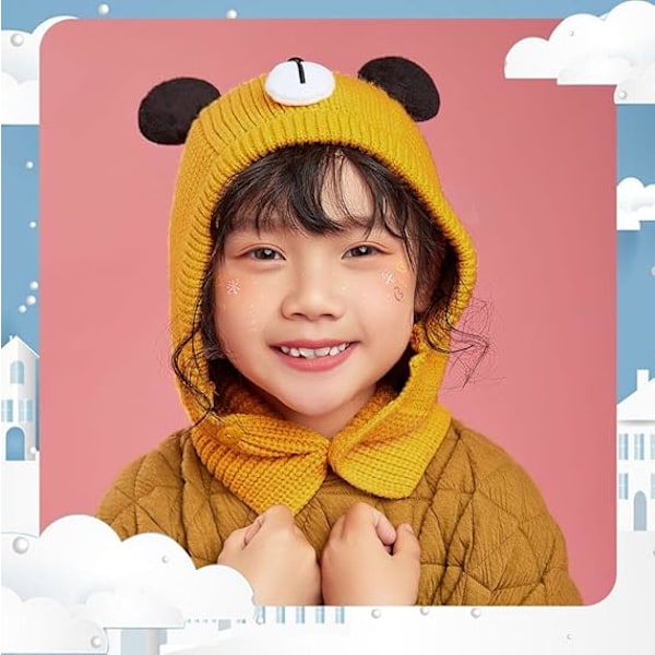 Balaclava-mössa för barn - Gul, vinteröronmuffar för pojke och flicka, mössa utan brätte, varm bomullsbeanie Yellow