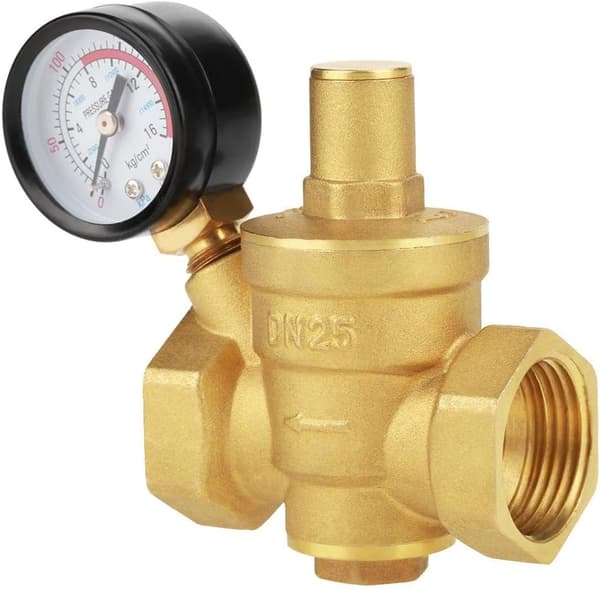Trykkregulator, DN25 Justerbar Messing Holdbar Vann Trykkreduksjonsregulator Reduser + Metrisk