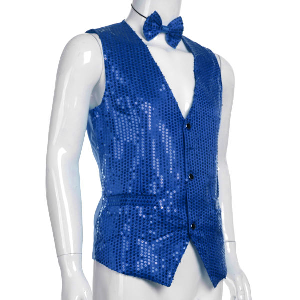 Mænds Stilfulde Blazer Dyb V-hals Ensfarvet Sequin Slim Vest Knap Wa