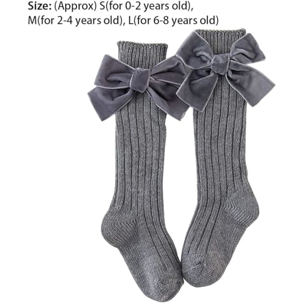 Gray Baby Girls Breathable Long Socks with Bow Combed Cotton Wint