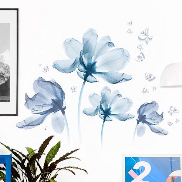 Blå Blommor Väggdekaler Stora Blå Blommor Väggdekal Vallmo Växt Väggdekoration Vardagsrum Sovrum Badrum