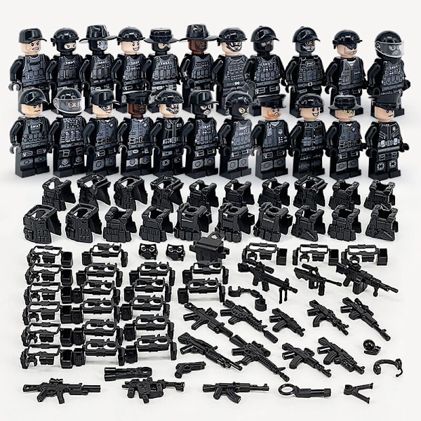 22 kpl Musta SWAT-Poliisi Minifiguuri Leikkilelu Minihahmot Lasten Lahja S