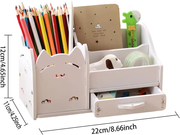 Skrivebordsarrangør i tre-plast, stor kapasitet DIY D