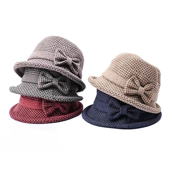 Dame Bowler Hat med Roll-Up Krem Vinter Retro Cloche Hat wit