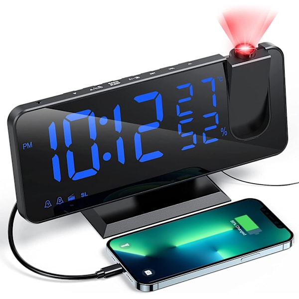 Projektionsväckarklocka med radio, digital klocka, väckarklocka med