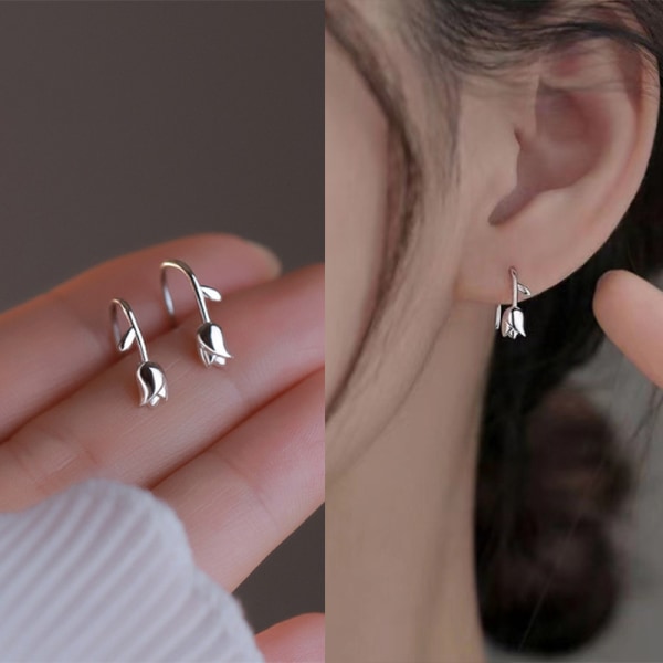 Rose Flower Stud Earrings in 925 Sterling Silver Zirconia, Fashi