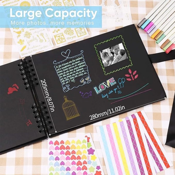 Fotoalbum för scrapbooking, DIY-fotoalbum med 6 metallpennor, 80 sidor