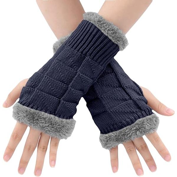 Dame Fingerless Handsker - Tykke Vinter Vante Handsker Strikket Ar