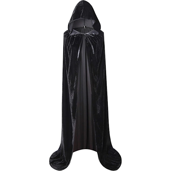 (Sort, 150 cm) Full Length Balaclava Fløjls Kappe Halloween Fancy Cape Kostumer