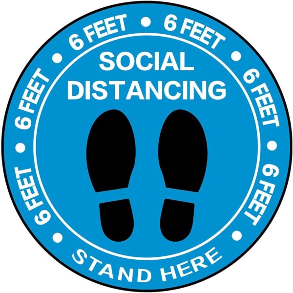 Social Distance Gulv Decal Stickers - 30 Pack 8" Blue Stand Fl