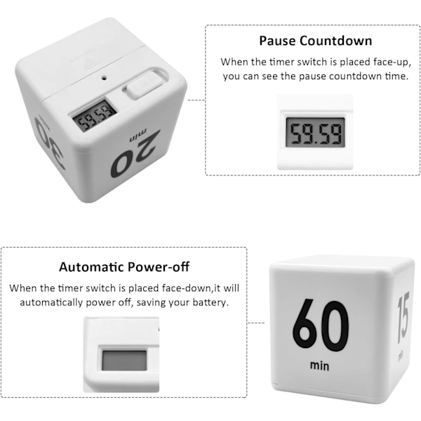 Rubiks kube timer - hvit, 1-3-5-10 minutter