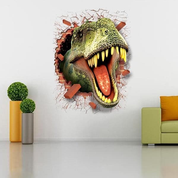 En bit 50×70CM 3D trasig vägg dinosaurie väggdekaler sovrum vardagsrum barnrum dekaler