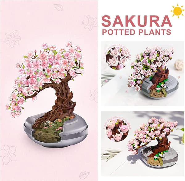 Mini Byggstenar Sakura Växt Bonsai Modellset, Kreativ DIY Simuleringskörsbärsblommor Botanisk Samling C