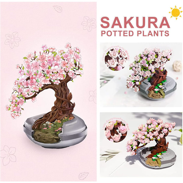 Mini-rakennuspalikat Sakura-kasvi Bonsai-mallisetti, Luova DIY-simulaatiokirsikankukka-kasvikeräily C