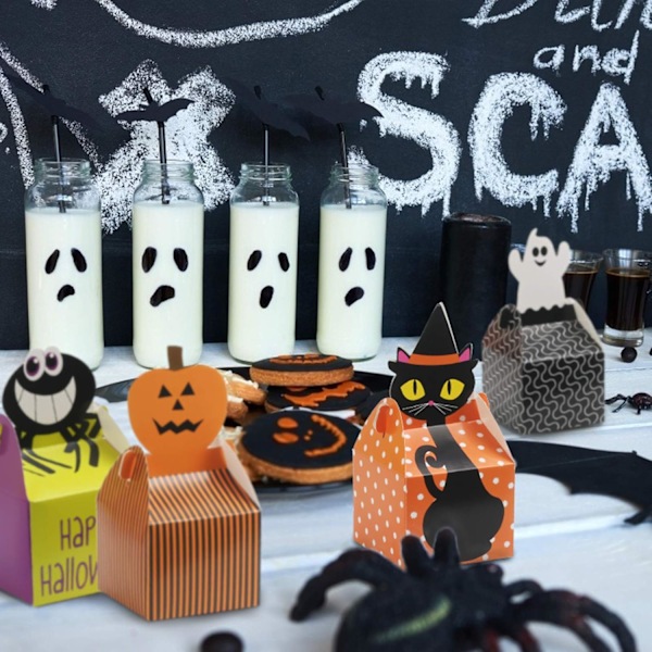 24 stk. Halloween gaveæske, Halloween gaveæsker i papir, heksegræskar slikæske Halloween dekoration f