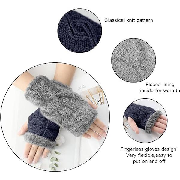 Dame Fingerless Handsker - Tykke Vinter Vante Handsker Strikket Ar