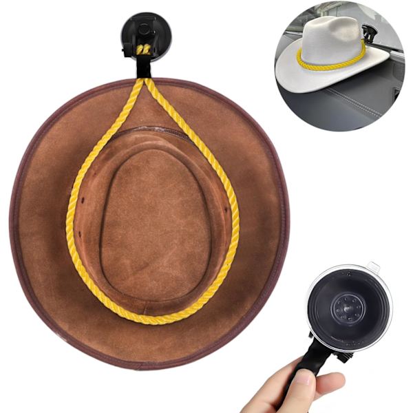 Keltainen cowboy-hatun pidike, cowboy-hatun pidike pitää hatun pidikkeen muodon