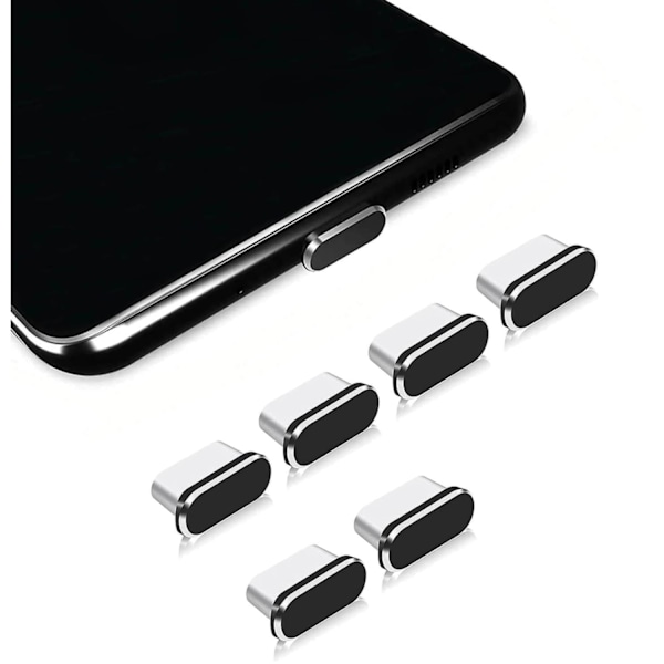 6 USB C støvpropper for Redmi/Oneplus/Motorola/Samsung Galaxy/Huawei/Xiaomi bærbar D