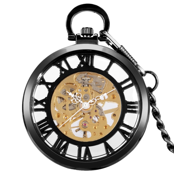 Klassisk Steampunk fickur för män Guld Skeleton Hand Wind Mechanical Watch