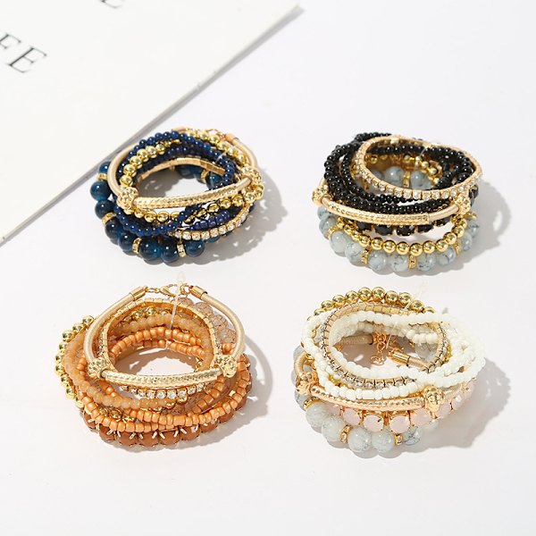 4 Sett med Perle Armbånd for Kvinner Stablebare Armbånd Estetisk S Q