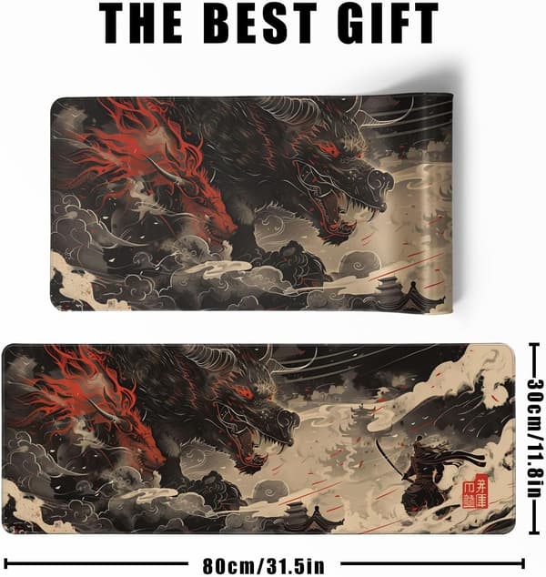 Stor Demon Stor Musematte Japansk Ukiyo-e Musematte Samurai Skrivebordsmatte, 31,5\" X 11,8\"
