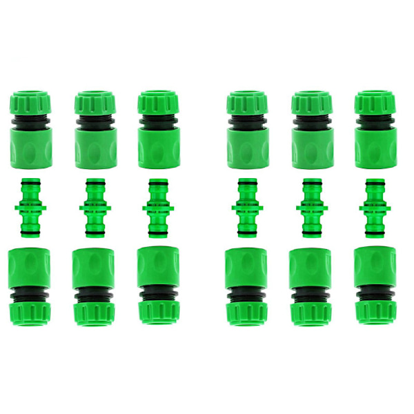 6 stk dobbel hann-slangekoblinger og 12 stk hurtigkoblinger for slangekoblinger Plastkrantilkobling