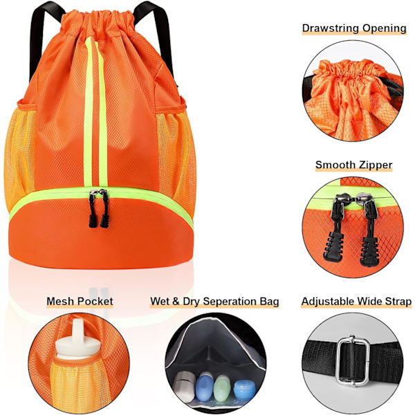 Oransje sportsbag med snøring, vanntett stoffpose B