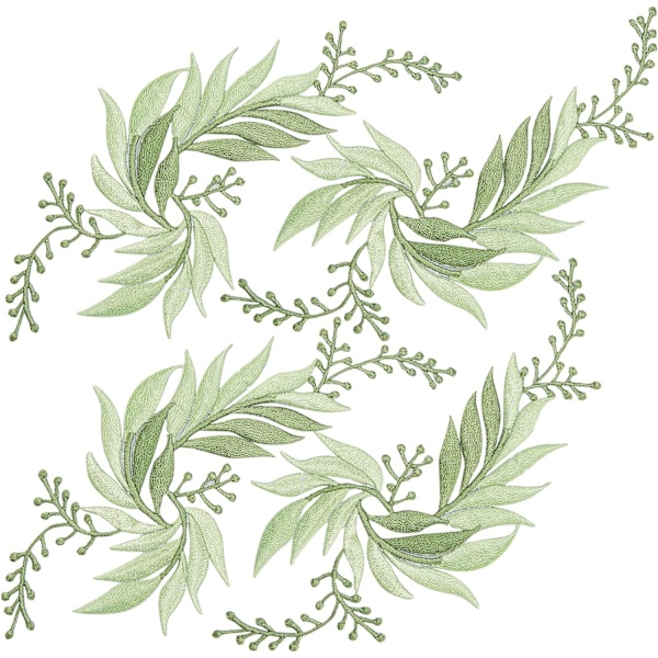 4 st broderade lappar järnblad blommor spetsapplikation natur F