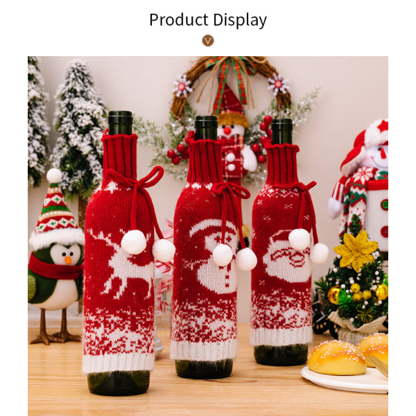 Juldekorationer, 3-delad stickad vinflaskhållare, stickad