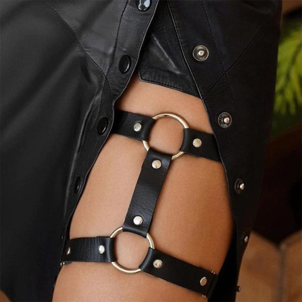 Punk Leather Body Chain Black Leather Thigh Chain Rave Leg Chai