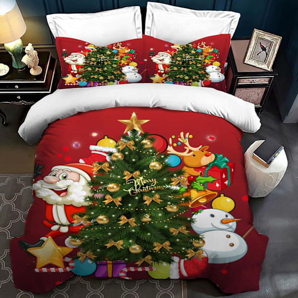 Christmas Bedding, Bedding Set (135x200cm, Style J), ​​Santa Claus Elk Pattern Bedding Set, Christmas Duvet Cover w