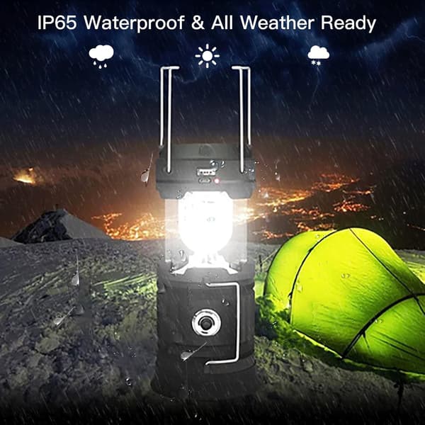 Sort Solcelle/USB Genopladelig LED-Lanterne, Kraftfuld Campinglampe G